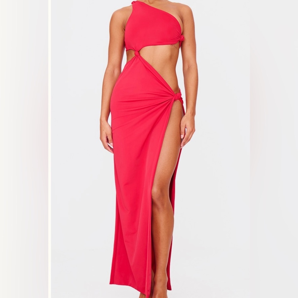 NWT red asymmetrical side knot maxi dress
